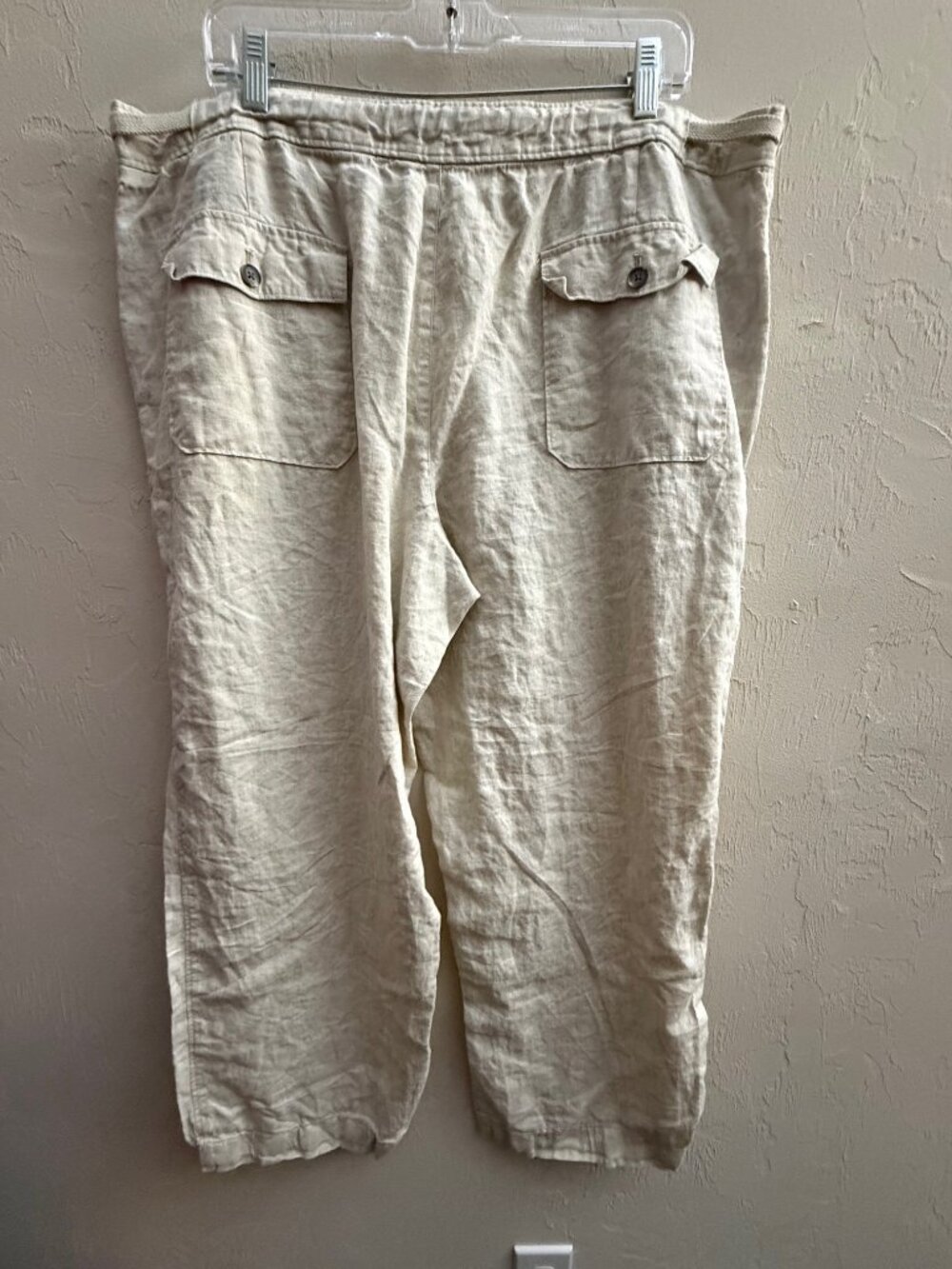 Tasso Elba Mens Linen Drawstring Casual Trouser Pants, Beige - Picture 2 of 9